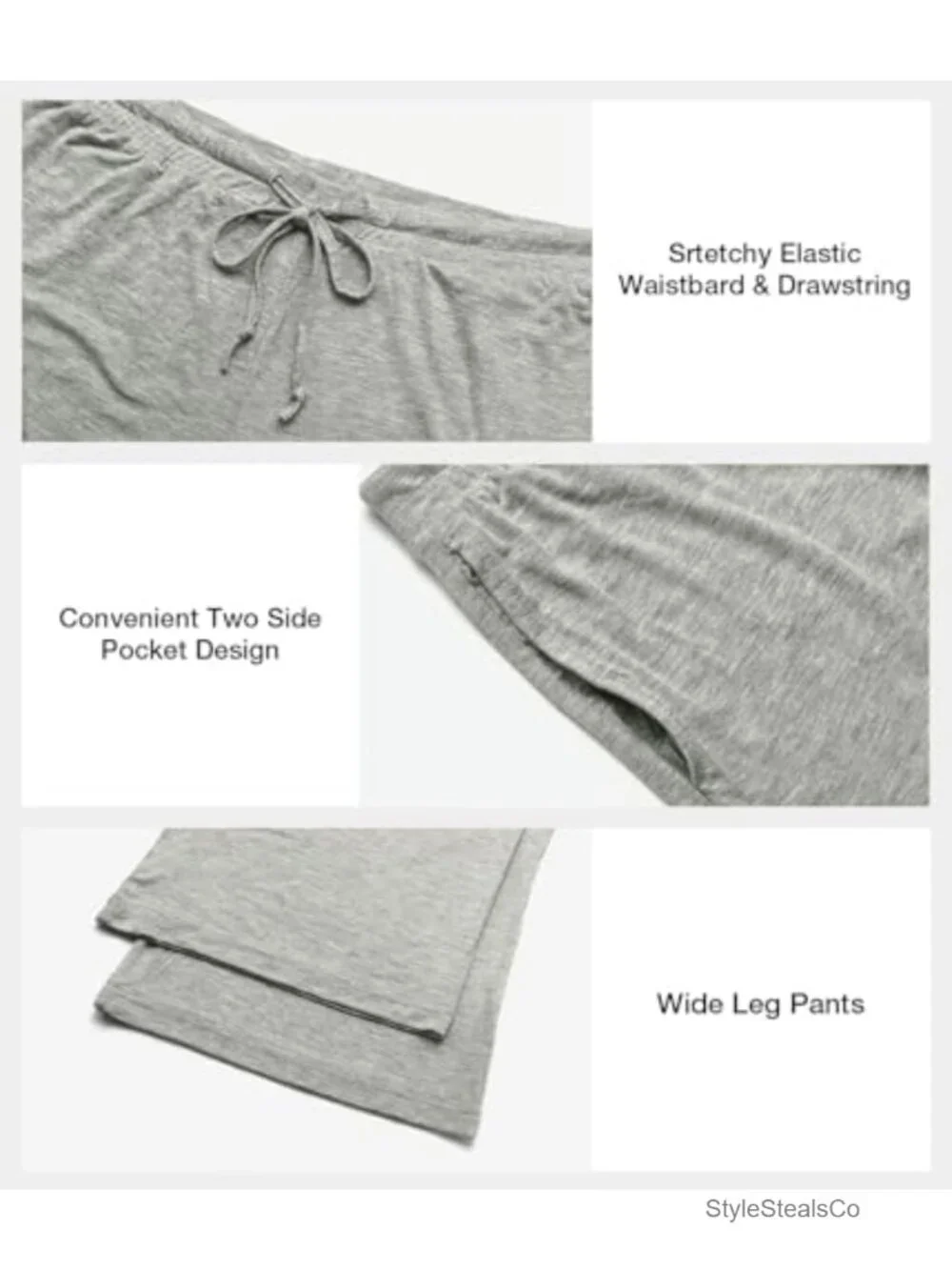 Women's Drawstring Pajama Pants Wide Leg Lounge Sleep Bottoms with Pockets 2